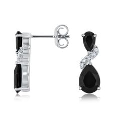 Pear Black Onyx and Created White Sapphire Sterling Silver Drop Earrings