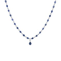 Pear Blue Sapphire and 1 1/2ctw Diamond White Gold Necklace - Watercolor Collection