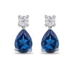Pear Blue Sapphire and 1/4ctw Lab Grown Diamond White Gold Earrings