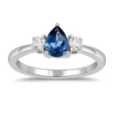 Pear Blue Sapphire and 1/4ctw Lab Grown Diamond White Gold Ring