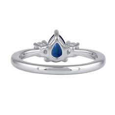 Pear Blue Sapphire and 1/4ctw Lab Grown Diamond White Gold Ring