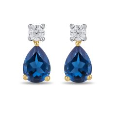 Pear Blue Sapphire and 1/4ctw Lab Grown Diamond Yellow Gold Earrings
