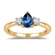 Pear Blue Sapphire and 1/4ctw Lab Grown Diamond Yellow Gold Ring