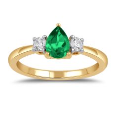 Pear Emerald and 1/4ctw Lab Grown Diamond Yellow Gold Ring