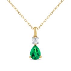 Pear Emerald and 1/8ct Lab Grown Diamond Yellow Gold Pendant Necklace