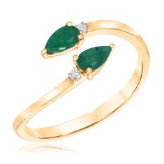 Pear Emerald and Diamond Accent Yellow Gold Open Bypass Ring