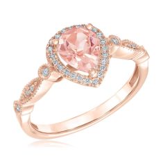 Pear Morganite 1/5ctw Diamond Rose Gold Engagement and Wedding Ring Bridal Set | Glow Collection