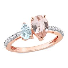 Pear Morganite, Aquamarine, and White Topaz Rose Gold Fashion Ring