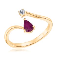Pear Ruby and 1/20ct Diamond Yellow Gold Open Ring