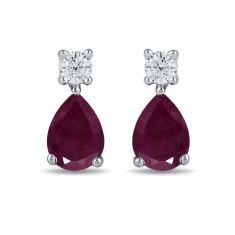 Pear Ruby and 1/4ctw Lab Grown Diamond White Gold Earrings