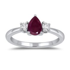 Pear Ruby and 1/4ctw Lab Grown Diamond White Gold Ring
