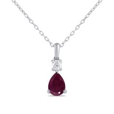 Pear Ruby and 1/8ct Lab Grown Diamond White Gold Pendant Necklace