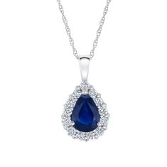 Pear Sapphire and 1/3ctw Diamond White Gold Pendant Necklace - Watercolor Collection