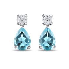 Pear Swiss Blue Topaz and 1/4ctw Lab Grown Diamond White Gold Earrings