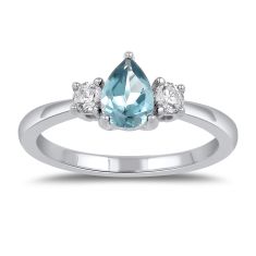 Pear Swiss Blue Topaz and 1/4ctw Lab Grown Diamond White Gold Ring