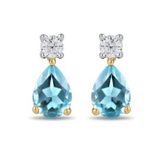 Pear Swiss Blue Topaz and 1/4ctw Lab Grown Diamond Yellow Gold Earrings