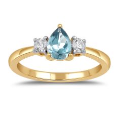 Pear Swiss Blue Topaz and 1/4ctw Lab Grown Diamond Yellow Gold Ring