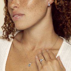 Pear Swiss Blue Topaz and 1/8ct Lab Grown Diamond White Gold Pendant Necklace