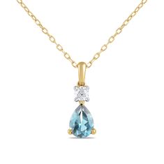 Pear Swiss Blue Topaz and 1/8ct Lab Grown Diamond Yellow Gold Pendant Necklace