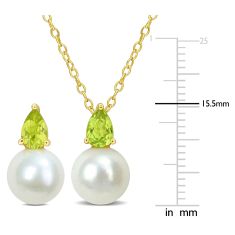 Peridot and 8.5-9mm Cultured Freshwater Pearl Gold-Plated Necklace and Earring Set