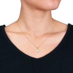Peridot and 8.5-9mm Cultured Freshwater Pearl Gold-Plated Necklace and Earring Set