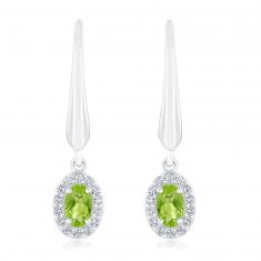 Peridot and Created White Sapphire Sterling Silver Leverback Earrings