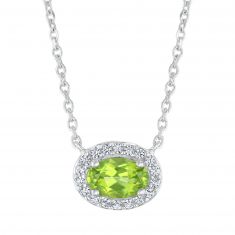 Peridot and Created White Sapphire Halo Necklace