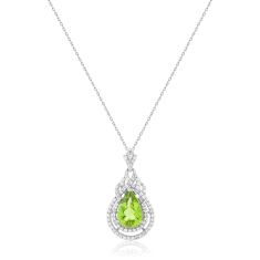 Peridot and Created White Sapphire Sterling Silver Necklace