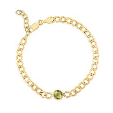 Peridot and Yellow Gold Hollow Curb Chain Bracelet | 4.5mm
