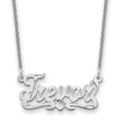 Personalized Diamond-Cut Heart and Ribbon Name Plate Necklace