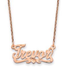 Personalized Diamond-Cut Heart and Ribbon Name Plate Necklace