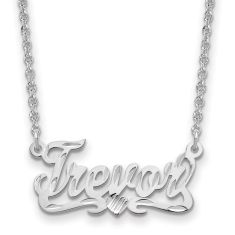 Personalized Diamond-Cut Heart and Ribbon Name Plate Necklace
