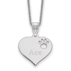 Personalized Engraved Heart with Paw Print Pendant Necklace