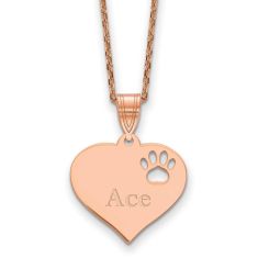 Personalized Engraved Heart with Paw Print Pendant Necklace