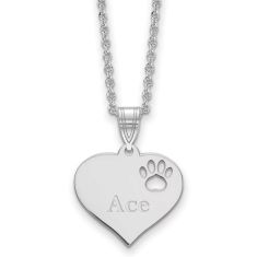 Personalized Engraved Heart with Paw Print Pendant Necklace