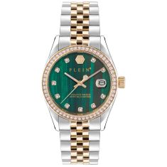 Philipp Plein Date Superlative Crystal-Accented Green Dial and Two-Tone Bracelet Watch | 34mm | PWYAA0523