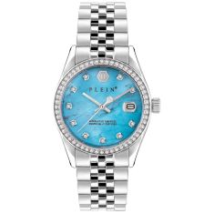 Philipp Plein Date Superlative Crystal-Accented Turquoise Dial and Stainless Steel Bracelet Watch | 34mm | PWYAA0423