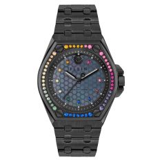 Philipp Plein Extreme Rainbow Crystal Accent and Black Ion-Plated Bracelet Watch | 38mm | PWJAA1423