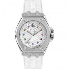 Philipp Plein Extreme Rainbow Crystal Accents and White Silicone Strap Watch | 38mm | PWJAA0122