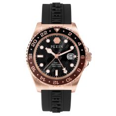 Philipp Plein GMT-I Challenger Ion-Plated Rose Gold Case and Black Silicone Strap Watch | 44mm | PWYBA0523