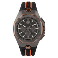 Philipp Plein Octagon Black and Orange Silicone Strap Watch | 44mm | PWTBA0523