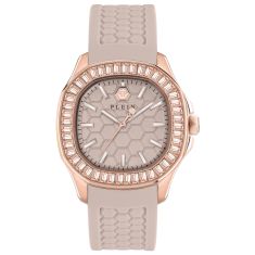 Philipp Plein Spectre Lady Crystal Bezel and Beige Silicone Strap Watch | 38mmx45mm | PWTAA0423