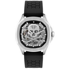 Philipp Plein Skeleton Spectre Automatic Black Silicone Strap Watch | 42mm | PWRAA0123