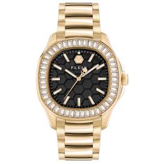Philipp Plein Spectre Lady Crystal Bezel and Yellow Gold Ion-Plated Bracelet Watch | 38mm x 45mm | PWTAA0623