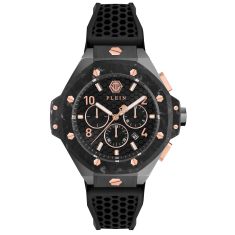 Philipp Plein Plein Chrono Royal Black Guilloche Dial Black Silicone Strap Watch 46mm - PWPRA0524