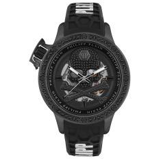 Philipp Plein Rich Black Crystal Accent and Black Silicone Strap Watch | 46mm | PWUAA0423