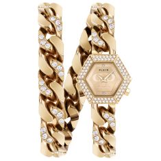 Philipp Plein The Hexagon Groumette Crystal Accent and Ion-Plated Yellow Gold Wrap Bracelet Watch 28mm - PWWBA0523
