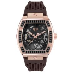 Philipp Plein The Skeleton Black Crystal Accent and Black Silicone Strap Watch | 44mm | PWBAA1723