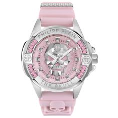 Philipp Plein The Skull Crystal Accent and Pink Silicone Strap Watch | 41mm | PWNAA1123