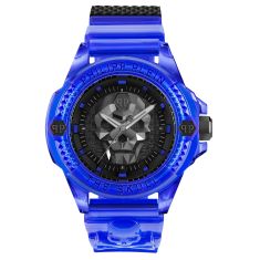 Philipp Plein The Skull Synthetic Transparent Blue Silicone Strap Watch | 45mm | PWWAA0323